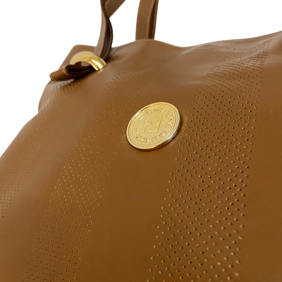 Vintage Fendi Caramel Tote Bag w/ COA Gold Hardware Pequin Stripes Authentic Y2K - Picture 4 of 16